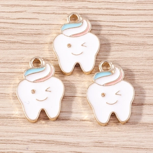 Creative tooth shaped alloy enamel pendants for DIY jewelry making in a 10 piece set