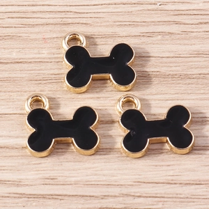 Golden bone-shaped enamel charms for DIY jewelry and pet collar accessories