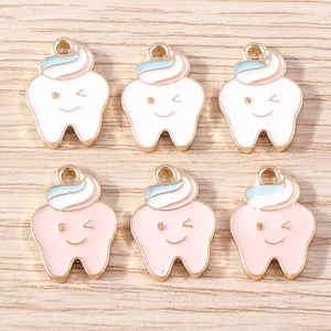 DIY Jewelry Making Cartoon Tooth Enamel Alloy Pendants Cute Smiling Toothpaste Charms For Necklace Keychain Ornaments