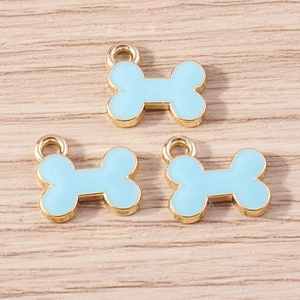 Cartoon bone-shaped alloy pendants with light blue enamel finish for DIY jewelry crafts