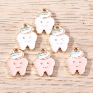 Cartoon tooth alloy pendants with cute expressions and gold edges for DIY jewelry making