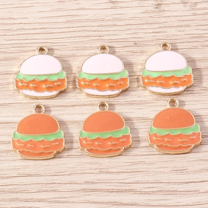 DIY jewelry making accessories featuring creative enamel hamburger pendants with gold loops