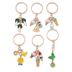 Ensemble de 6 porte-clés émaillés de dessins animés nourriture et tournesol doré