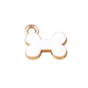 Cartoon bone shaped alloy pendant with white enamel inlay for DIY jewelry and accessories