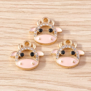 3Pcs cute enamel cow charms with rhinestones and gold alloy for DIY jewelry making