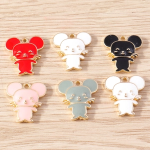 Cartoon Mouse Alloy Enamel Charms Gold Edge DIY Jewelry Making Accessories Cute Animal Mouse Pendants For Crafting