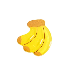 Cute banana shaped glitter resin hair clip with glossy yellow finish and orange details