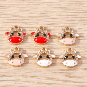 Cartoon Cow Animal Alloy Rhinestone Enamel Charms For DIY Necklace Bracelet Making Cute Jewelry Accessories Pendants