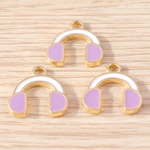 Lot de 3 pendentifs casque audio en alliage doré et émail lavande pour création de bijoux
