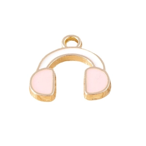 Pendentif casque en émail rose et blanc avec cadre en alliage doré pour bijoux DIY