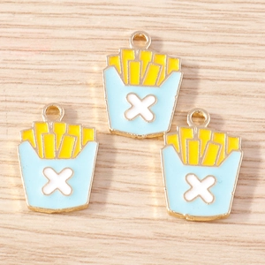 Pendentifs frites en émail créatifs avec boîtes bleues et plaqué or pour bijoux DIY