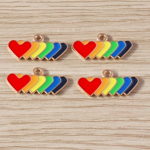 Set of colorful rainbow heart alloy pendants with gradient drip oil finish and rose gold loops