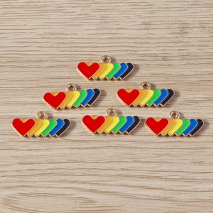 Set of six rainbow enamel heart charms with gold plating for DIY jewelry making