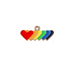Colorful rainbow heart pendant in tiered gradient alloy with gold-plated metal edges