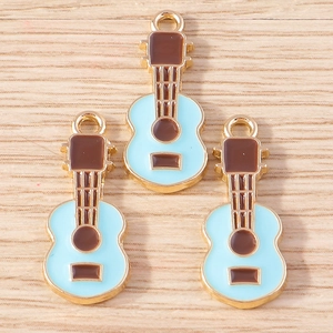 Cartoon guitar alloy enamel pendants in blue and gold finish for DIY jewelry making