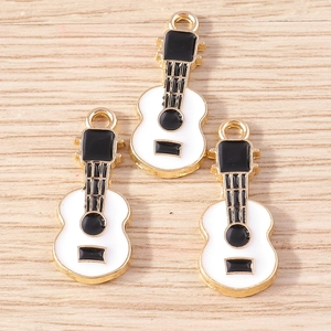 Three creative guitar enamel charms with gold plating and black white finish for DIY jewelry