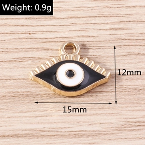Détails de pendentifs mauvais œil de 15mm avec bords dorés et finition émail