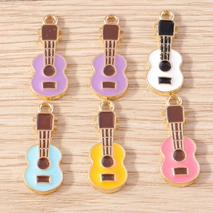 Detail of colorful guitar enamel charms with gold alloy plating for DIY jewelry making