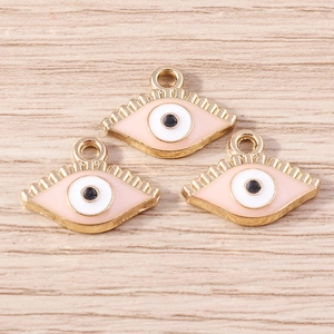 Pendentifs œil maléfique dorés avec émail rose pour la création de bijoux DIY