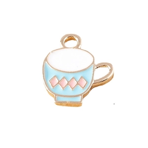Cartoon tea cup alloy charms with blue and white enamel for DIY jewelry making