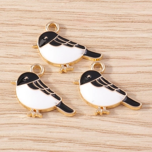 Set of bird enamel charms in black and white finish for DIY jewelry making