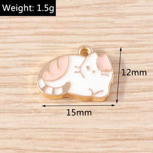 Detailed size view of a sleeping cat enamel pendant measuring 15mm by 12mm