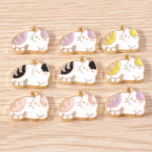 Cartoon Cute Cat Alloy Enamel Pendants DIY Jewelry Making Accessories For Necklace Bracelet Pink Black Yellow Mixed Colors