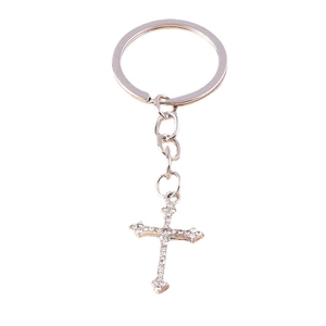 Porte-clés vintage en forme de croix avec cristaux pour sacs et accessoires