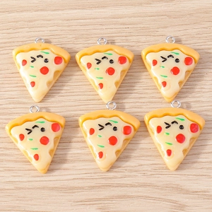 Creative cartoon pizza alloy pendants for DIY jewelry making with smiley face design
