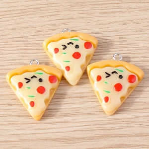 Set of 3 creative cartoon pizza resin charms with cute smiley faces for DIY jewelry
