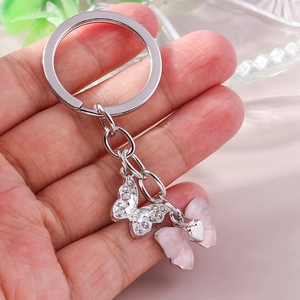 Eleganter Schmetterling Schlüsselanhänger mit Strass und rosa Harz für Handtaschen