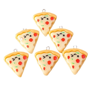 Creative cartoon pizza slice pendants for DIY jewelry making with cute smiling faces