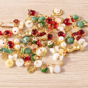 Traditioneller Chinesischer Stil Legierung Tropföl Schmuck Anhänger Emaille Zongzi Glückstasche Erdnuss Künstliche Perle Anhänger Für DIY