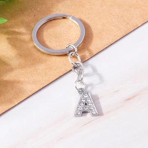 Sparkling crystal encrusted silver letter A keychain charm for handbags and keys