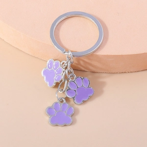 Porte-clés en Métal de Patte de Chat de Dessin Animé Mignon Empreinte d'animal en émail pour Sac Pendentif de Téléphone Bijoux Femme