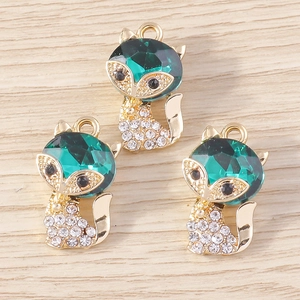 Cute Cartoon Alloy Fox Charms For Jewelry Making Rhinestone Inlaid Drip Oil Enamel Pendants Fashion DIY Necklace Charms