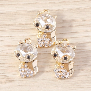 Three cute gold fox pendant charms with sparkling crystals and diamonds for DIY jewelry making