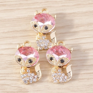 Cute cartoon fox pendants with pink crystals and rhinestones for DIY jewelry making