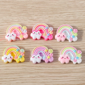 Cute Resin Rainbow Cloud Charms Smile Face Glitter Flatback Cabochons For DIY Jewelry Making Scrapbooking Phone Case Decor
