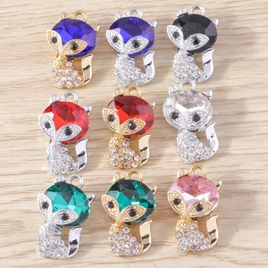 Colorful fox charms in sparkling crystal and rhinestone for DIY necklace jewelry making