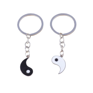 Creative Tai Chi Yin Yang pendant keychains set for couples in black and white finish
