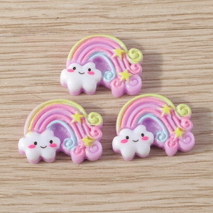 DIY colorful resin rainbow cloud charms with gold glitter and cute smiley face stars