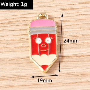 Detail showing 24mm cartoon pencil enamel pendant dimensions with cute facial expression