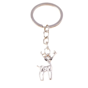 Porte-clés élan classique en métal argenté avec pendentif cerf pour sacs et mobiles