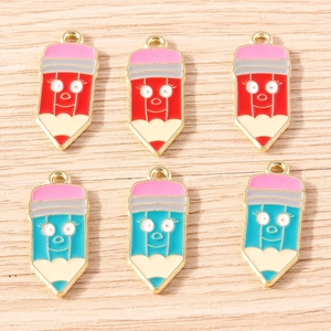 Cartoon pencil charms in red and blue enamel zinc alloy for DIY jewelry making