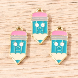 Cute cartoon pencil alloy enamel charms in blue and pink for DIY jewelry making