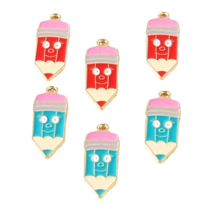 Cartoon cute pencil alloy enamel pendants in red and blue colors for DIY jewelry making