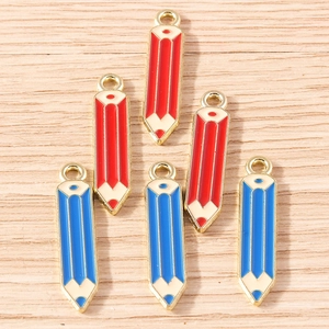 Pack of 6 cute alloy enamel pencil charms in red and blue for DIY jewelry making