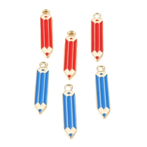 Cartoon cute pencil alloy enamel charms for DIY jewelry making in red and blue