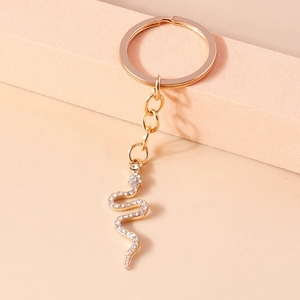 Creative Snake Shape Alloy Keychain Rhinestone Inlaid Metal Animal Bag Charm Sparkling Pendant Gift For Women Men Key Ring